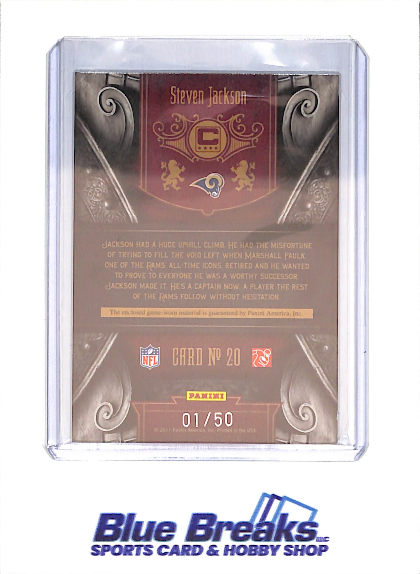 2011 Panini - Steven Jackson - Calling all Captains - Relic - 1/50 - St Louis Rams - Football - Football - #20