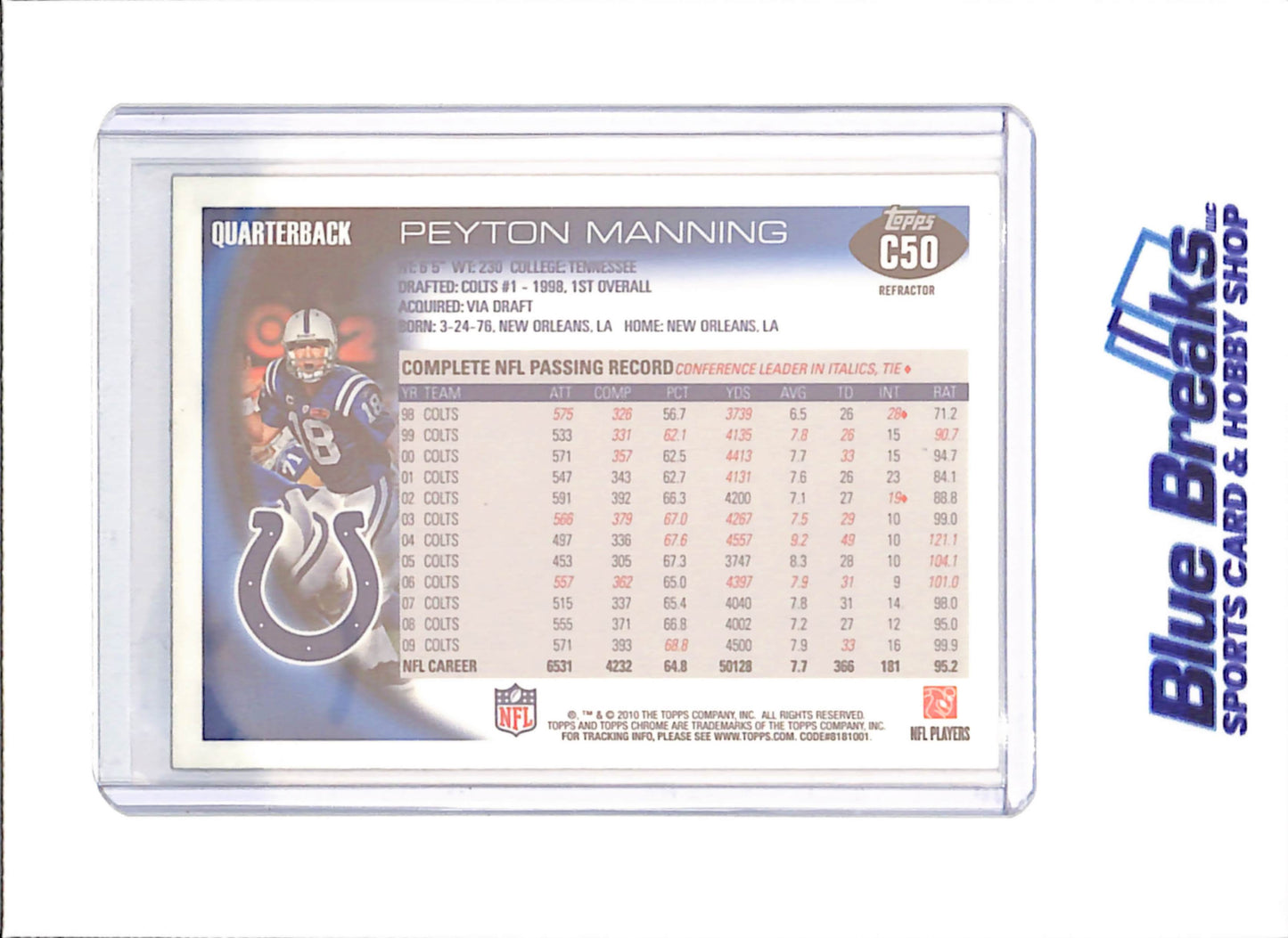 2010 Topps Chrome - Peyton Manning - Refractor - Indianapolis Colts - Football - #C50