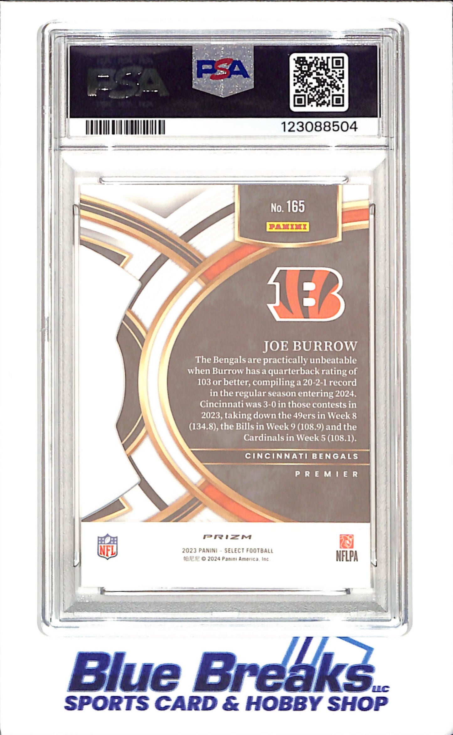 2023 Select - Joe Burrow - Die-Cut - Red & Yellow Prizm - PSA 10 - Cincinnati Bengals - Football - #165