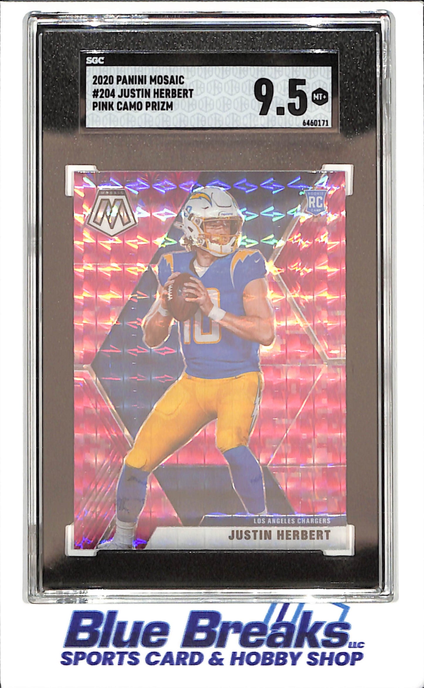 2020 Panini Mosaic - Justin Herbert 0 Pink Camo Priam - RC - SGC 9.5 - Los Angeles Chargers - Football - #204