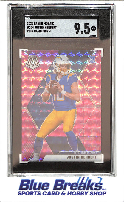 2020 Panini Mosaic - Justin Herbert 0 Pink Camo Priam - RC - SGC 9.5 - Los Angeles Chargers - Football - #204