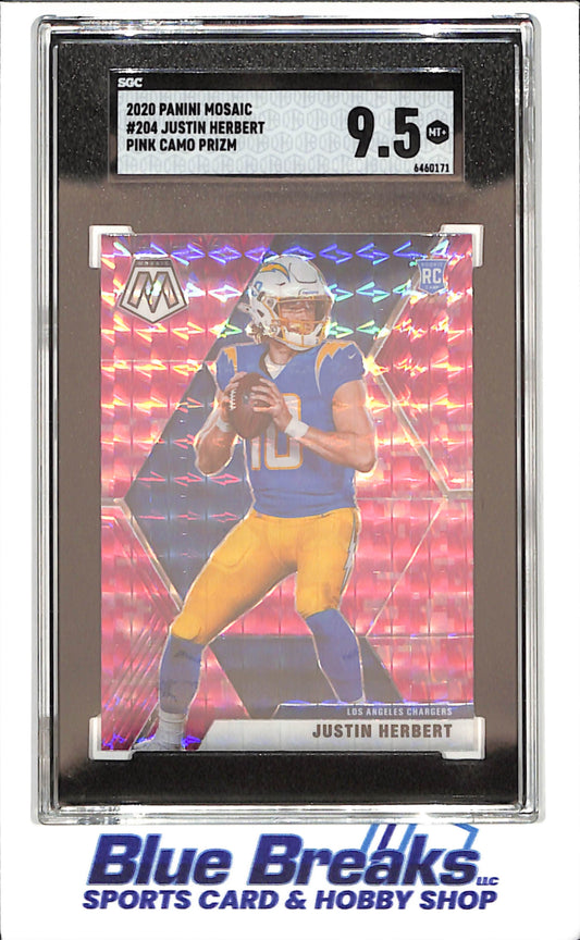 2020 Panini Mosaic - Justin Herbert 0 Pink Camo Priam - RC - SGC 9.5 - Los Angeles Chargers - Football - #204
