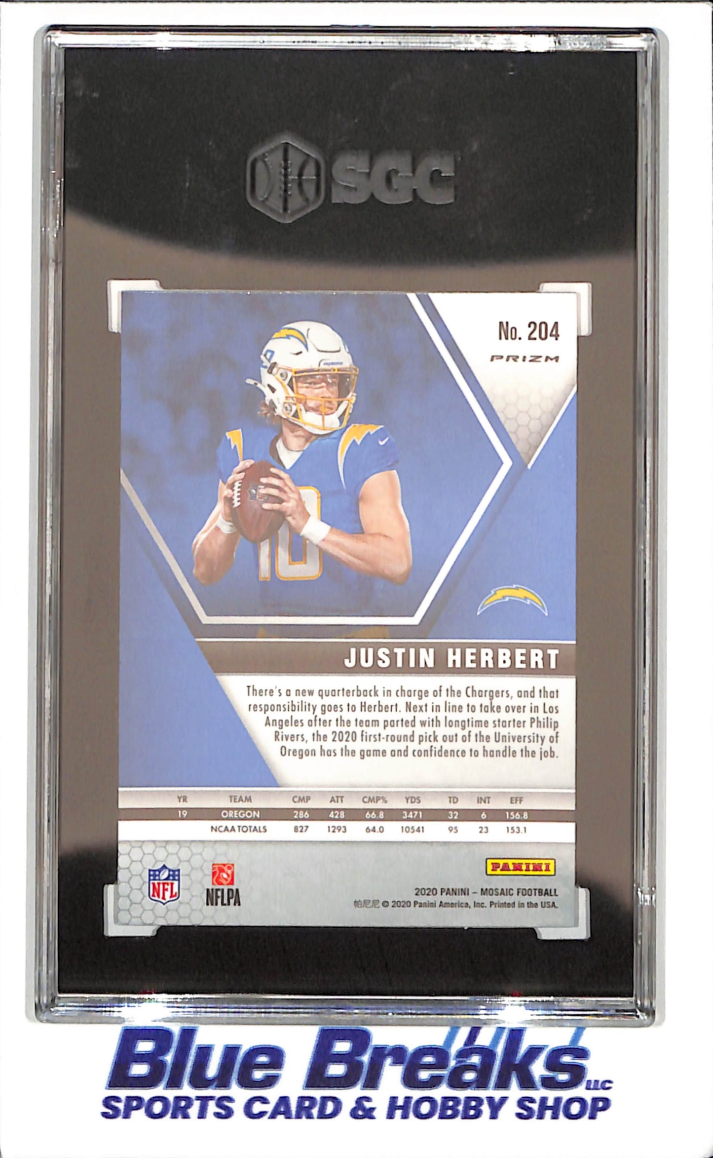 2020 Panini Mosaic - Justin Herbert 0 Pink Camo Priam - RC - SGC 9.5 - Los Angeles Chargers - Football - #204