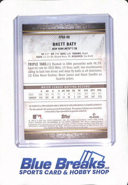 2024 Topps Triple Threads - Brett Baty - Autograph - Triple Relic - New York Mets - Baseball - #FPAR-BB