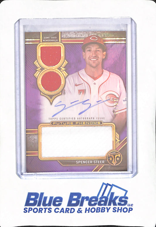 2024 Topps Triple Threads - Spencer Steer - Autograph - Triple Relic - Cincinnati Reds - Baseball - Purple - #FPAR-SS