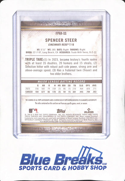 2024 Topps Triple Threads - Spencer Steer - Autograph - Triple Relic - Cincinnati Reds - Baseball - Purple - #FPAR-SS