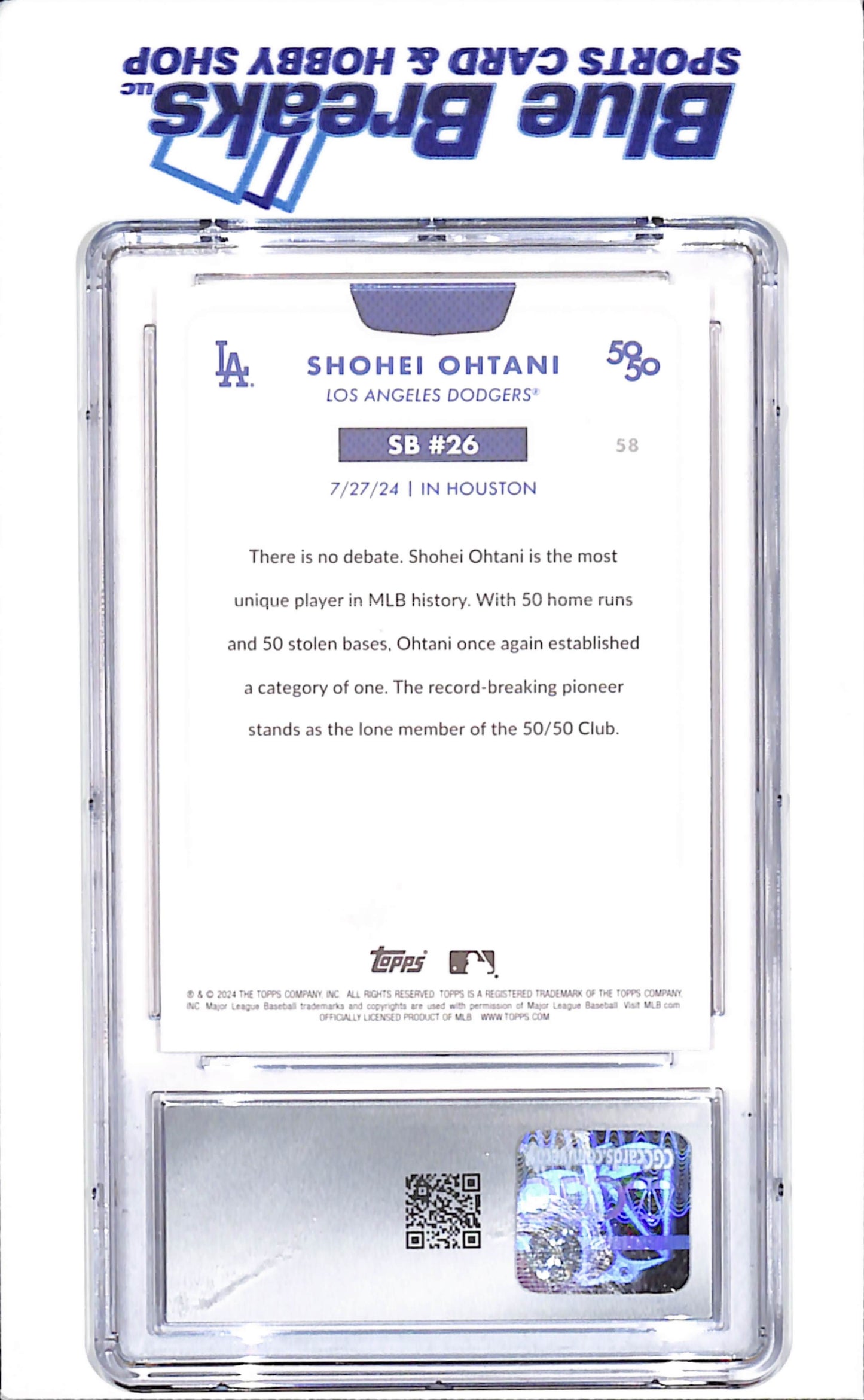 2024 Topps 50/50 - Shohei Ohtani - 7/27/2024 Stolen Base #26 - CGC 9 - Los Angeles Dodgers - Baseball - #58