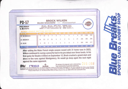 2024 Pro Debut - Brock Wilken - Autograph - Biloxi Shuckers - Baseball - Purple Chrome - 200/299 - #PD-57