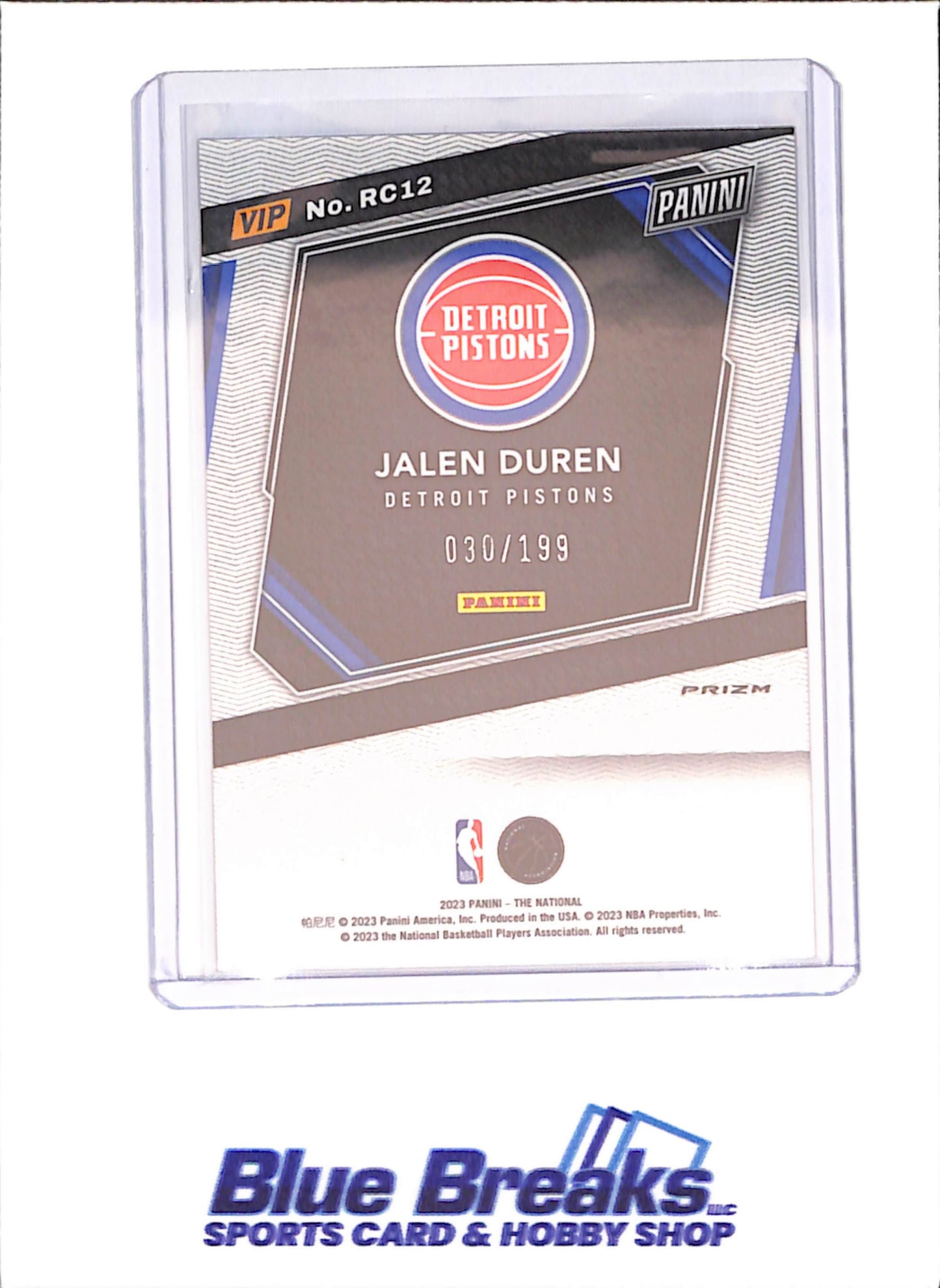 2023 Panini VIP - Jalen Duren - 30/199 - RC - Red - Detroit Pistons - Basketball - #RC12