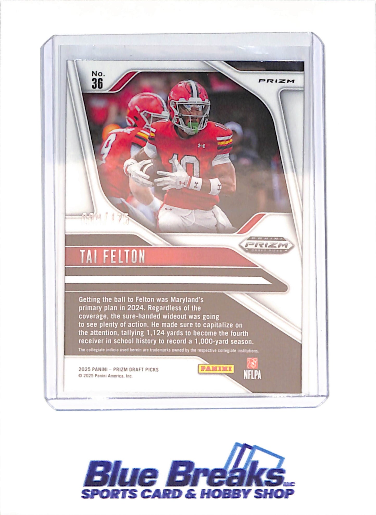2025 Panini Prizm Draft Picks - Tai Felton - Red Finite - RC - 9/125 - Maryland - Minnesota Vikings - Football - #36