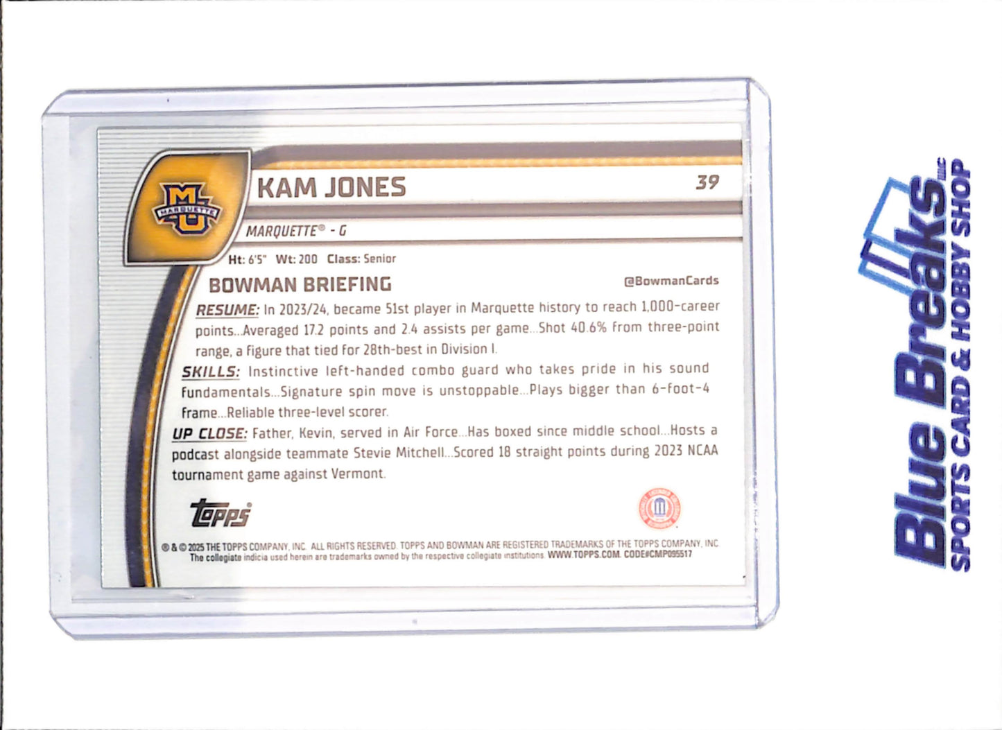 2025 Bowman University Chrome - Kam Jones - 52/99 - 1st Bowman - Marquette University - Basketball - #39