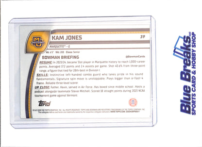 2025 Bowman University Chrome - Kam Jones - 52/99 - 1st Bowman - Marquette University - Basketball - #39