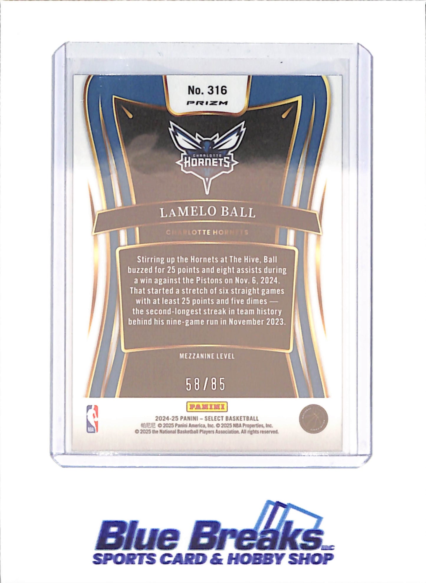 2024-25 Panini Select - LaMelo Ball - 58/85 -  Charlotte Hornets - Basketball - #316