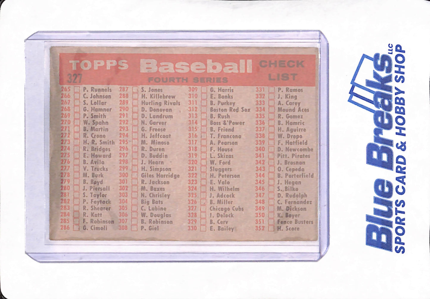 1958 Topps - Chicago Cubs Team Card Checklist - Baseball - #327