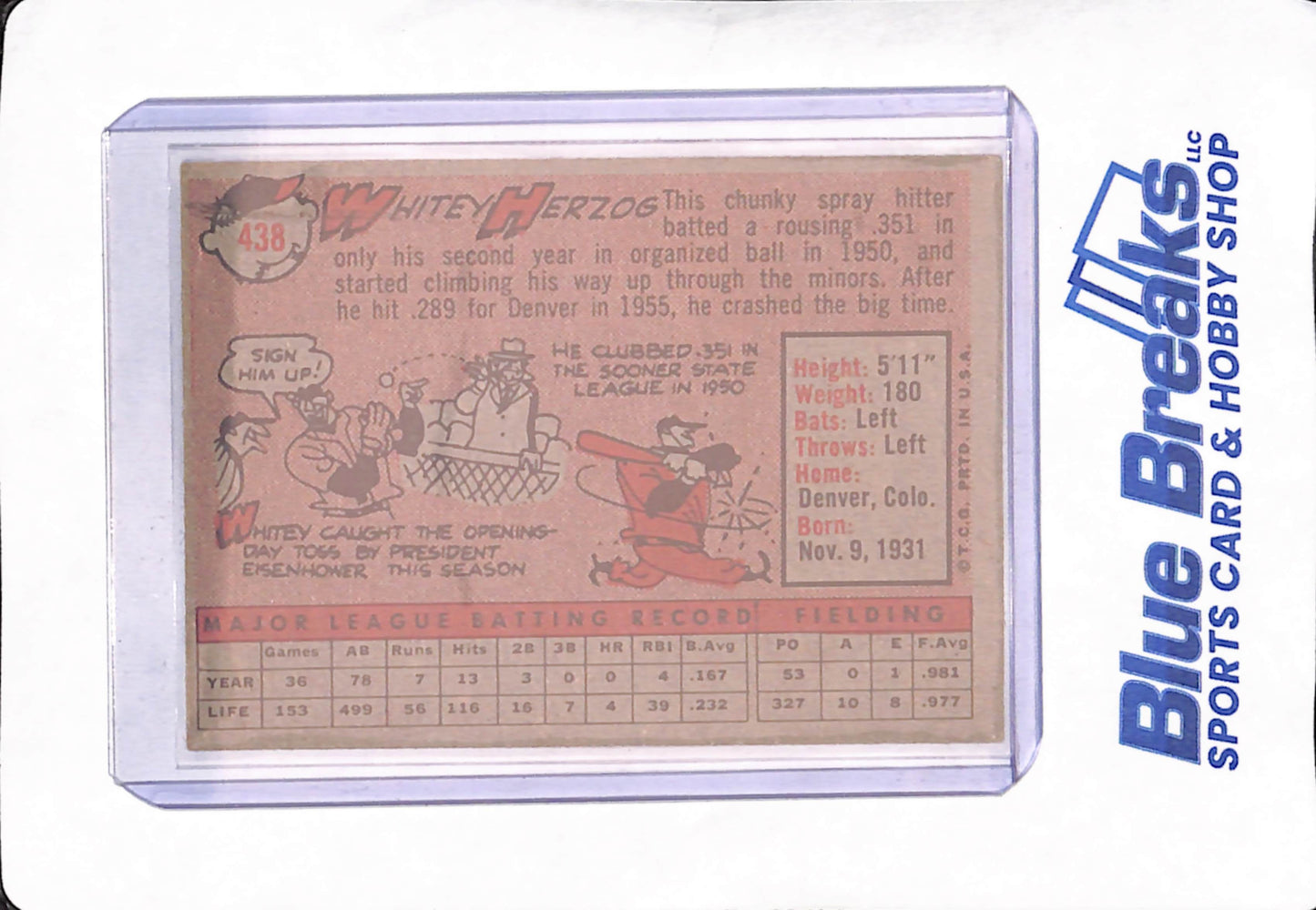 1958 Topps - Whitey Herzog - Washington Senators - Baseball - #438