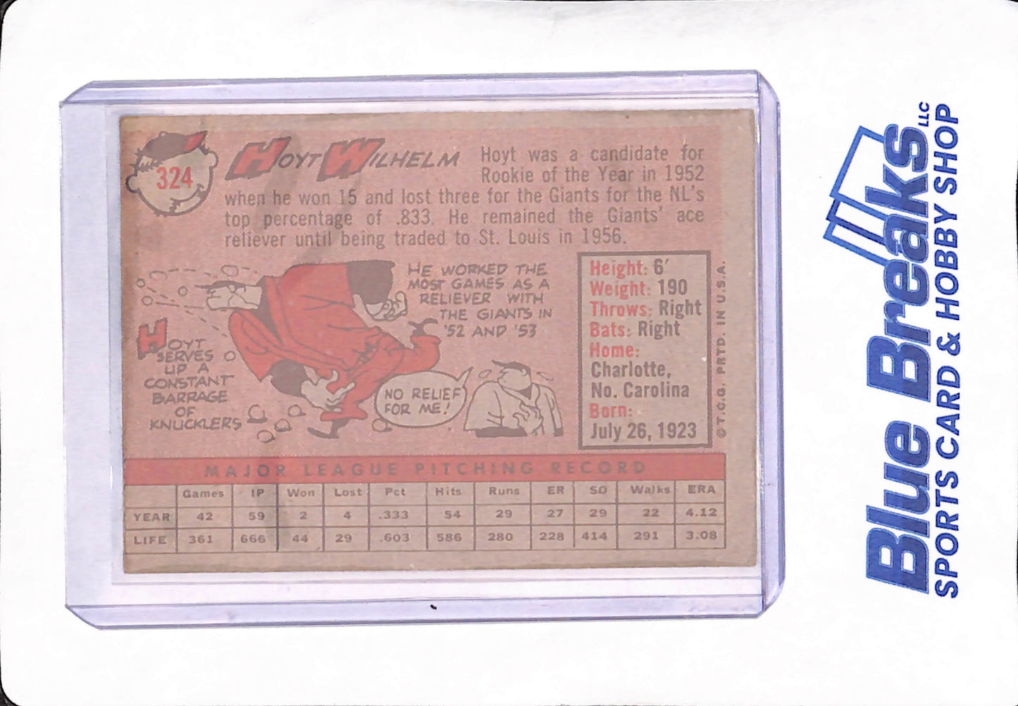 1958 Topps - Hoyt Wilhelm - Cleveland Indians - Baseball - #324