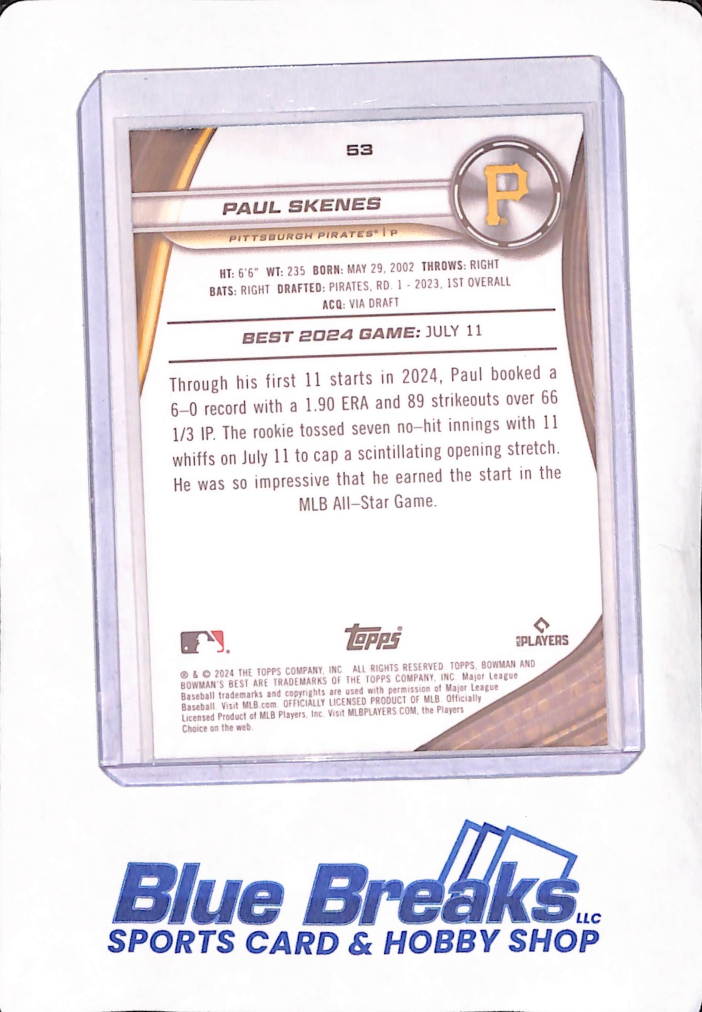 2024 Bowman's Best - Paul Skenes - Pittsburgh Pirates - RC - Baseball - #53