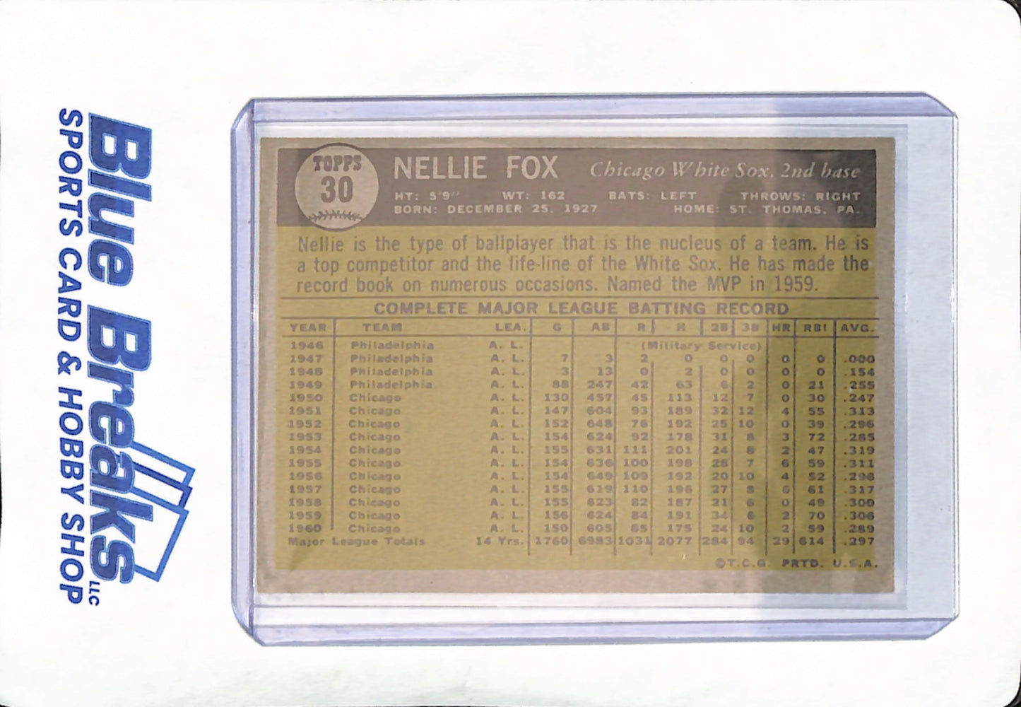 1961 Topps - Nellie Fox - Chicago White Sox - Baseball - #30
