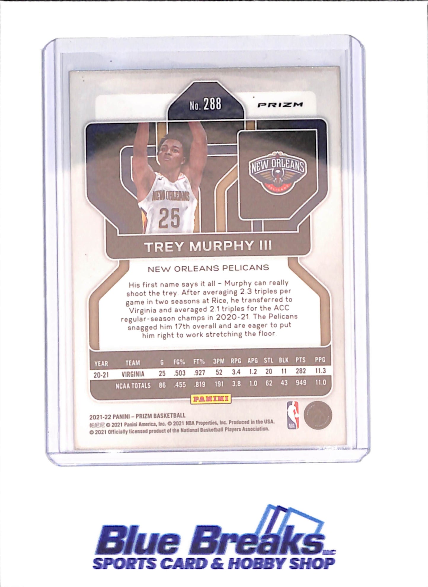 2021-22 Panini Prizm  - Trey Murphy III - Blue Diamond 75th Anniversary - RC - New Orleans Pelicans - Basketball - #288