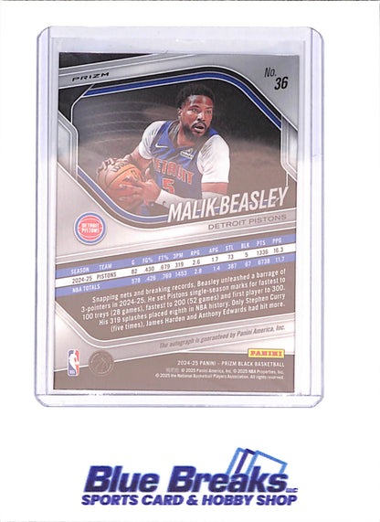 2024-25 Panini Prizm Black - Malik Beasley - Autograph - Detroit Pistons - Basketball - #36