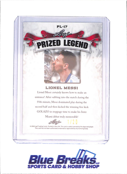 2024 Leaf - Lionel Messi - Prized Legend - 1/20 - Barcelona - Soccer - #PL-17