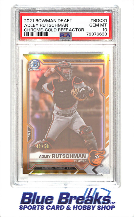 2021 Bowman Chrome  Draft - Adley Rutschman - Gold Refractor - 48/50 - PSA 10 - Baltimore Orioles - Baseball - #BDC31