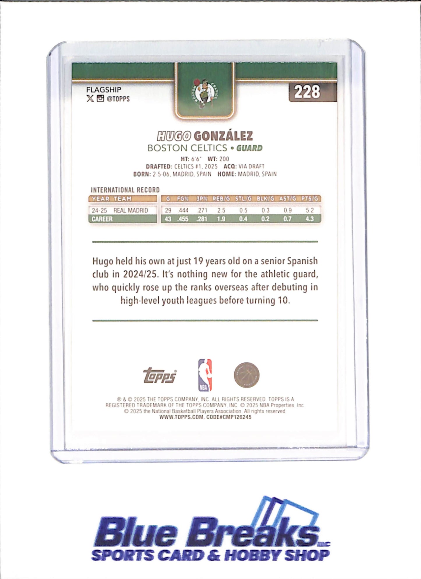 2025 Topps - Hugo Gonzalez - Team Color Logo Border - RC - Boston Celtics - Basketball - #228