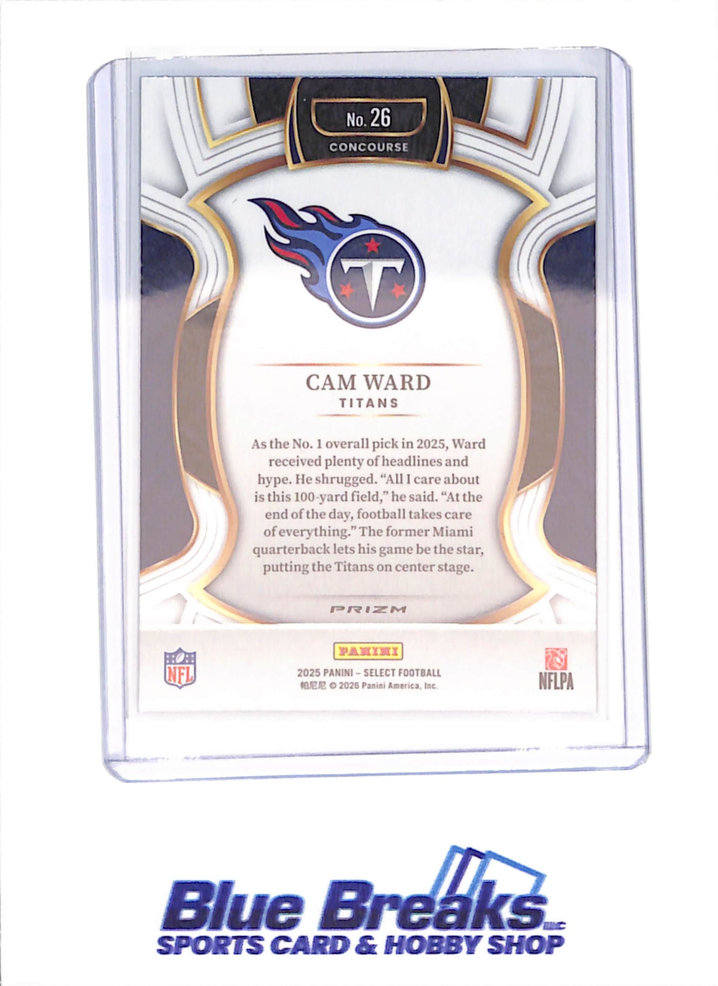 2025 Panini Select - Cam Ward - RC - Blue Green Concourse - Tennessee Titans - Football - #26
