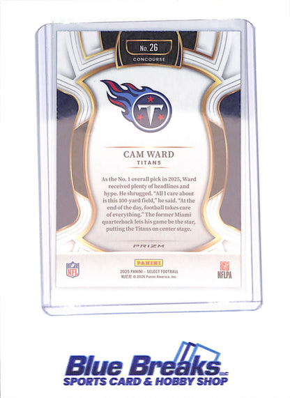 2025 Panini Select - Cam Ward - RC - Blue Green Concourse - Tennessee Titans - Football - #26