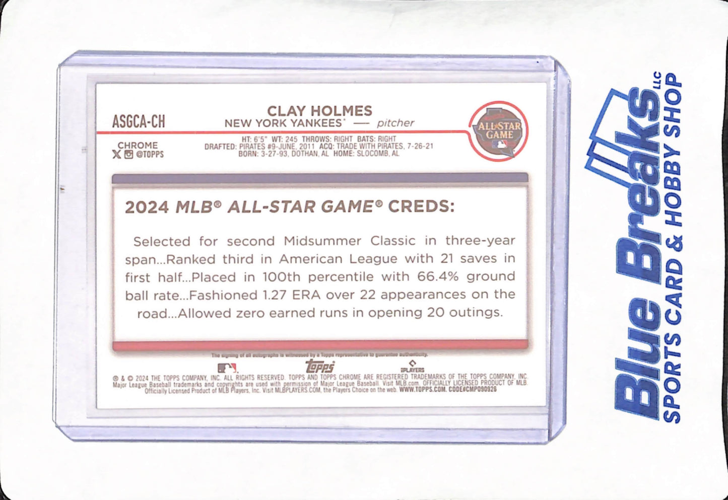 2024 Topps Chrome - Clay Holmes - Autograph - New York Yankees - Baseball - All-Star Game - #ASGCA-CH
