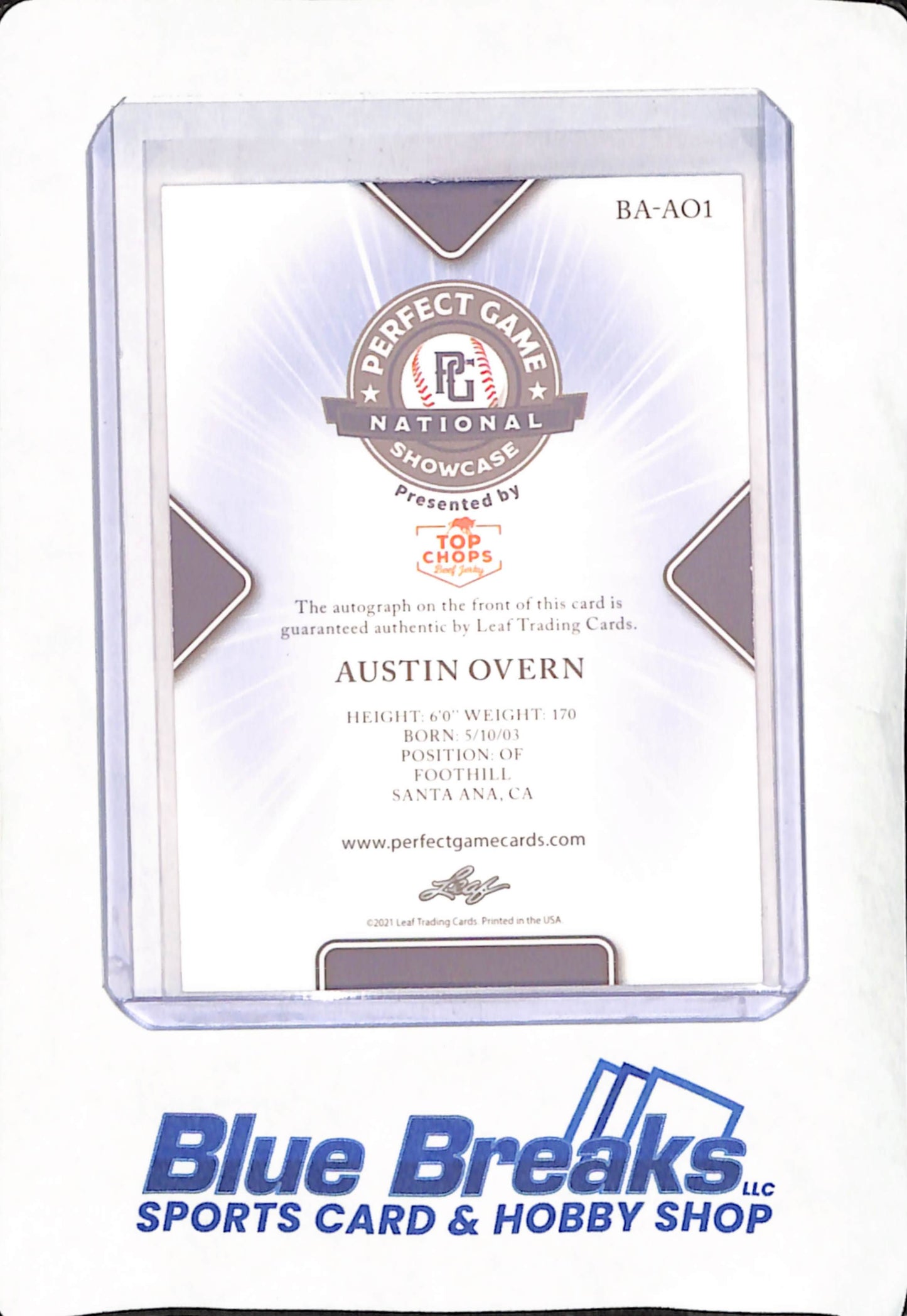 2021 Leaf Perfect Game - Austin Over - Autograph - Baseball - 1/3 - Pink - #BA-AO1