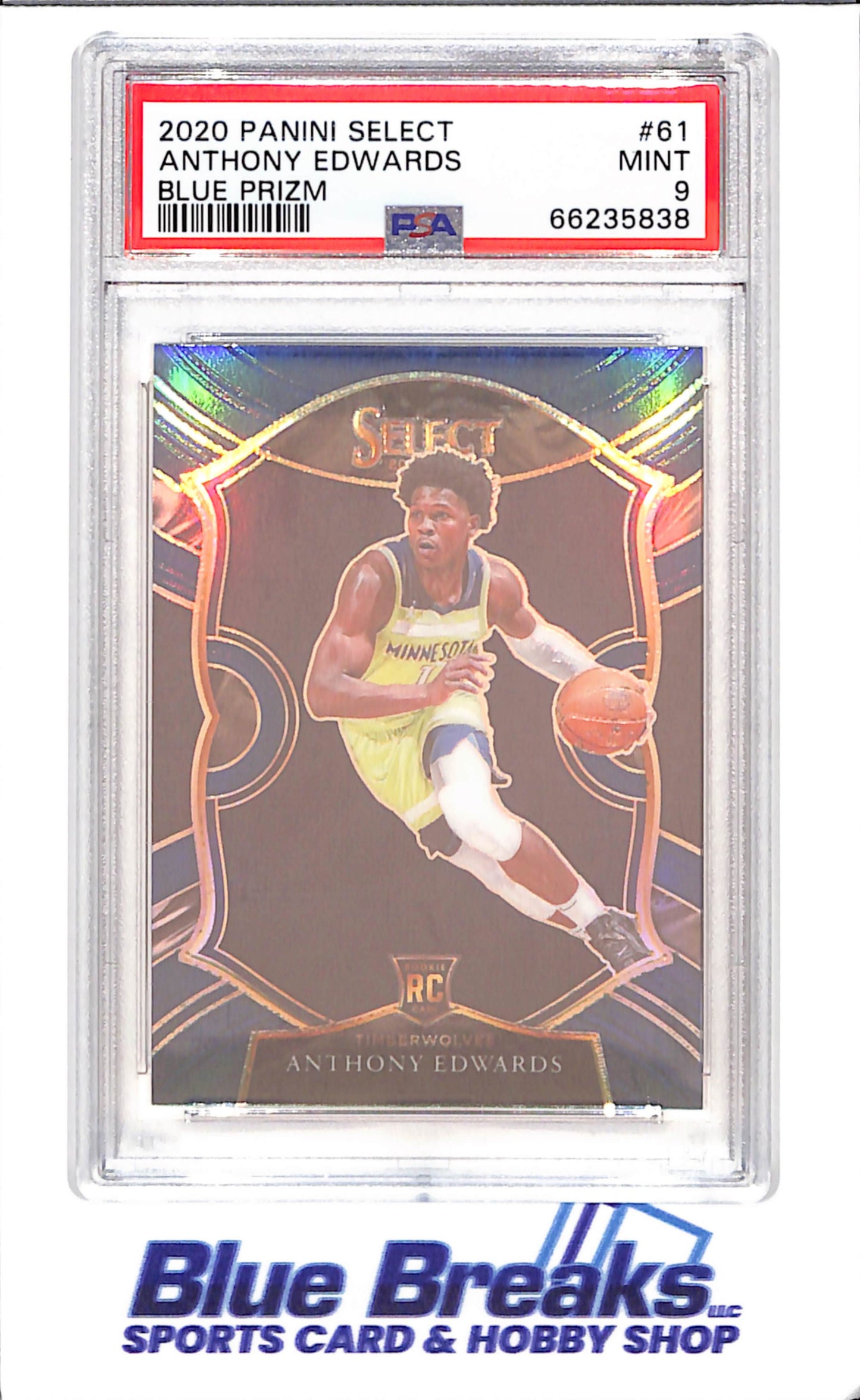 2020 Panini Select - Anthony Edwards - Blue Prizm - RC - PSA 9 - Minnesota Timberwolves - Basketball - #61