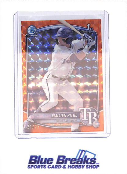 2025 Bowman Chrome - Emilien Petre - Orange Geometric - 21/25 - 1st Bowman - Tampa Bay Rays - Baseball - #BCP-83