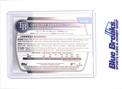 2025 Bowman Chrome - Gregory Barrios - 1st Bowman Autograph - Tampa Bay Rays - Baseball - #CPA-GB