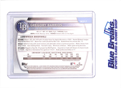 2025 Bowman Chrome - Gregory Barrios - 1st Bowman - Geometic - 8/10 - Tampa Bay Rays - #BCP-7