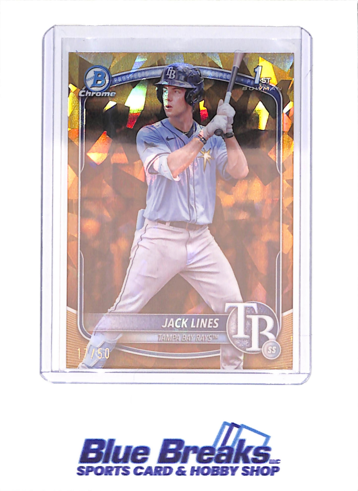 2025 Bowman Chrome Sapphire - Jack Lines - 1st Bowman - 17/50 - Gold - Tampa Bay Rays - Baseball - #BCP-64