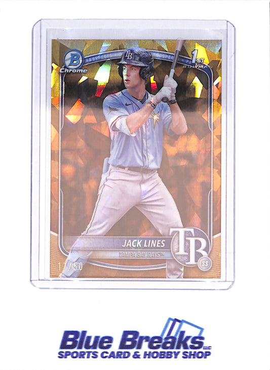 2025 Bowman Chrome Sapphire - Jack Lines - 1st Bowman - 17/50 - Gold - Tampa Bay Rays - Baseball - #BCP-64