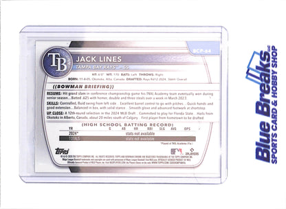 2025 Bowman Chrome Sapphire - Jack Lines - 1st Bowman - 17/50 - Gold - Tampa Bay Rays - Baseball - #BCP-64