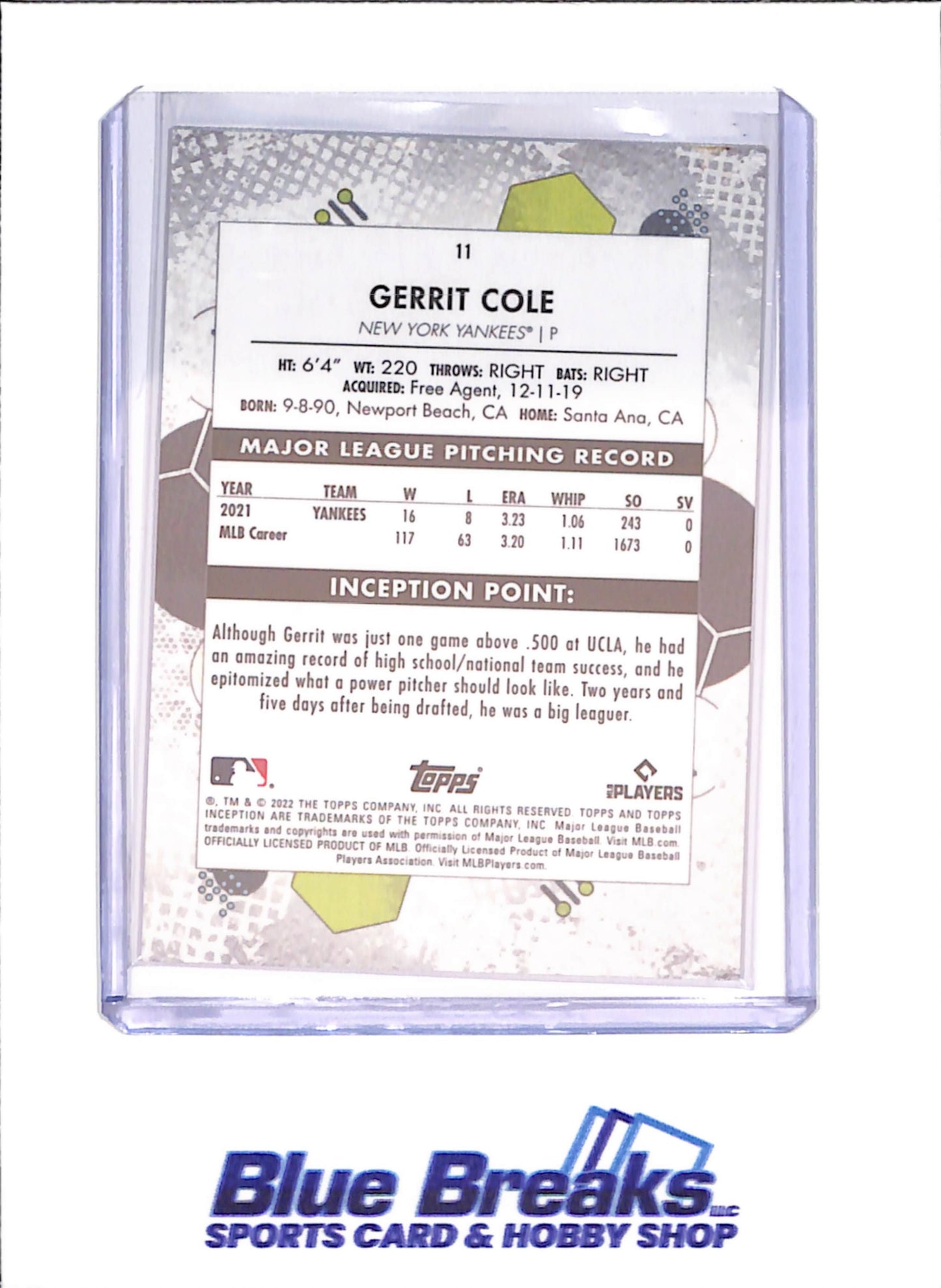 2022 Topps Inception - Gerri Cole - 30/50 - Orange - New York Yankees - Baseball - #11