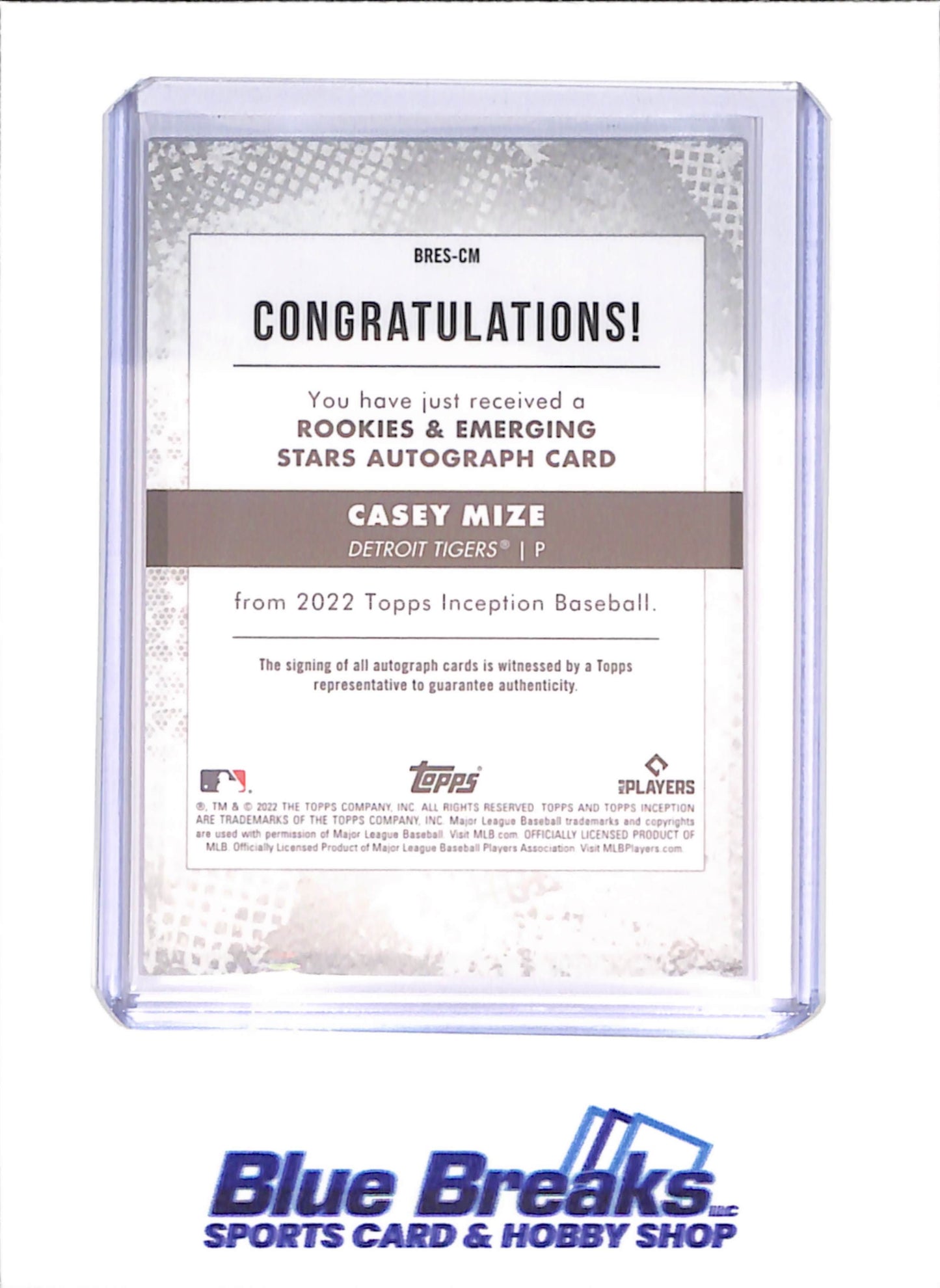 2022 Topps Inception - Casey Mize - Autograph - 15150 - Detroit Tigers - Baseball - #BRES-CM