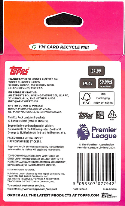 2026 Topps Premier League Official Stickers - Eco Pack - Sealed Wax