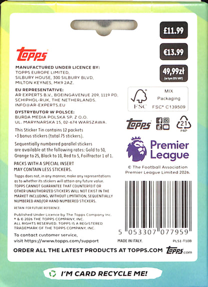 2026 Topps Premier League Official Stickers - Sticker Tin - Sealed Wax