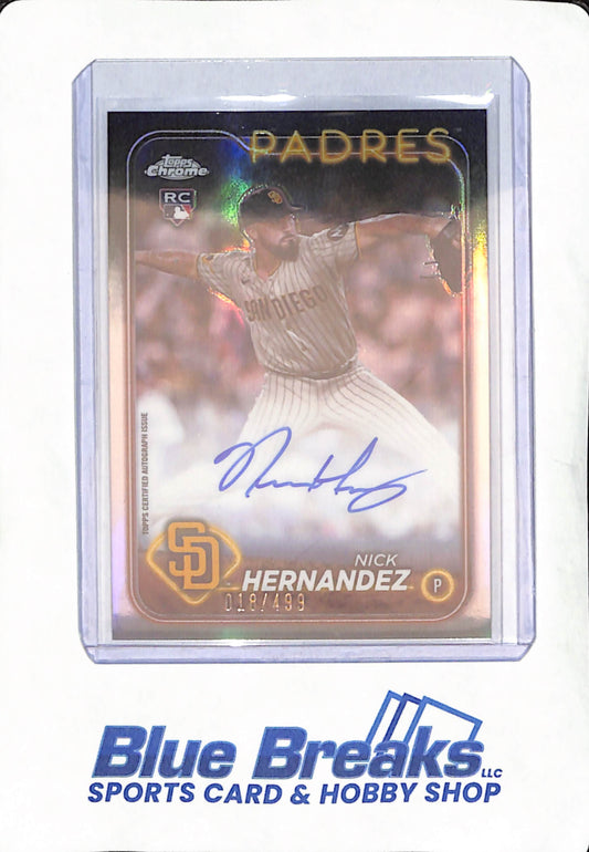 2024 Topps Chrome - Nick Hernandez - Autograph - San Diego Padres - RC - Baseball - 018/499 - #RA-NH