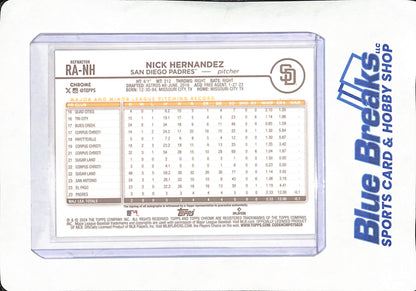 2024 Topps Chrome - Nick Hernandez - Autograph - San Diego Padres - RC - Baseball - 018/499 - #RA-NH