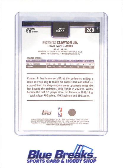 2025 Topps Chrome - Walter Clayton Jr - Blue Xfractor - RC - Utah Jazz - Basketball - #268