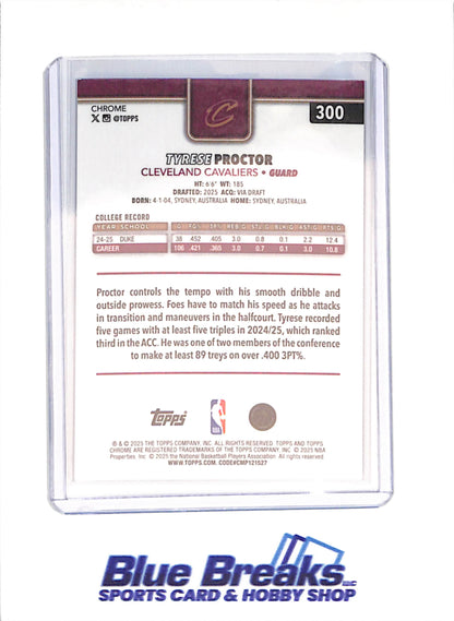 2025 Topps Chrome - Tyrese Proctor - Blue Xfractor - RC - Cleveland Cavaliers - Basketball - #300