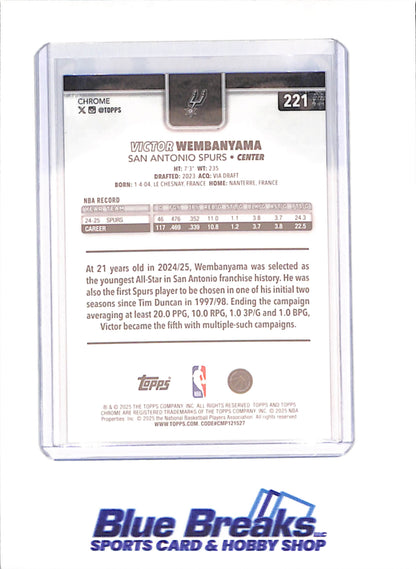 2025 Topps Chrome - Victor Wembanyama - Blue Xfractor - San Antonio Spurs - Basketball - #221