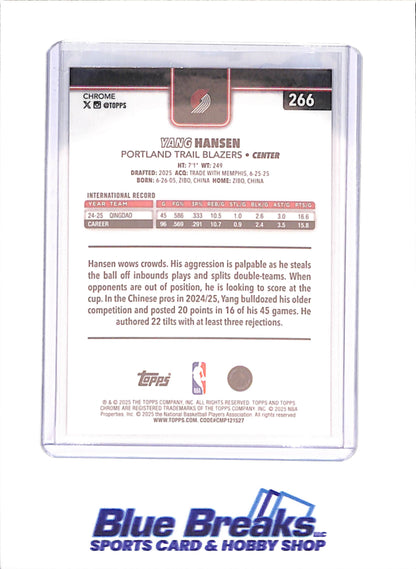 2025-26 Topps Chrome - Yang Hansen - RC - Blue Xfractor - Portland Trail Blazers - Basketball - #266