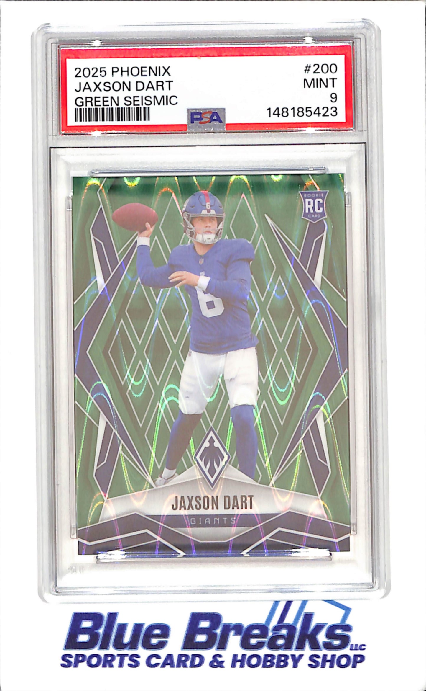 2025 Panini Phoenix - Jaxson Dart - Green Seismic - RC - 11/25 - PSA 9 - New York Giants - Football - #200