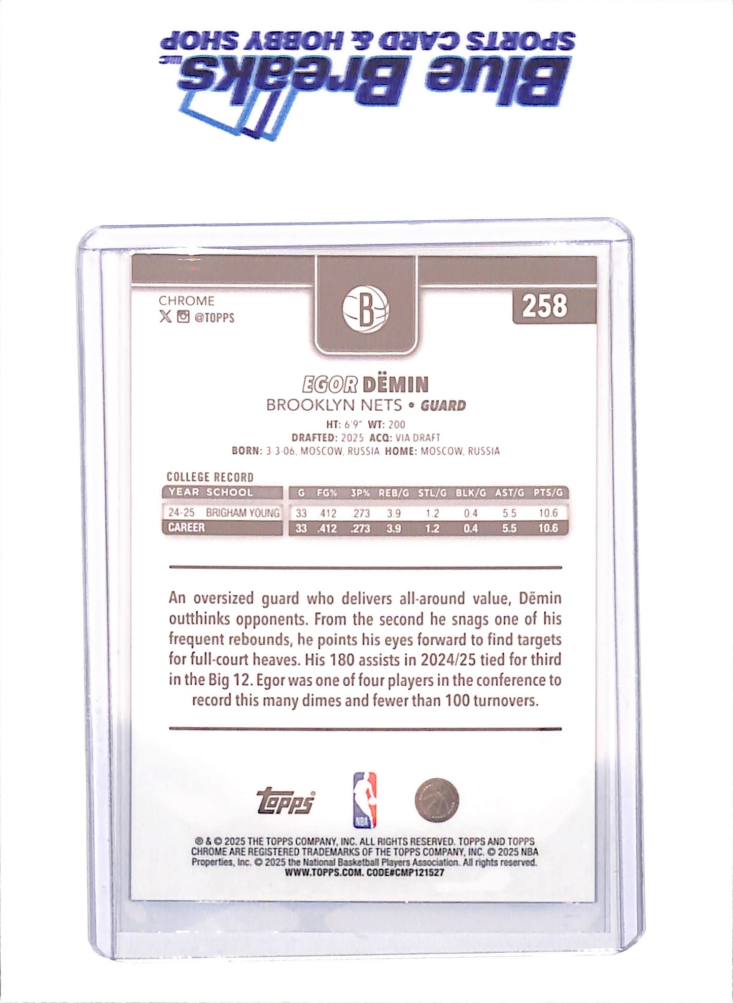 2025-26 Topps Chrome - Egor Demin - RC - Blue Xfractor - Brooklyn Nets - Basketball - #258